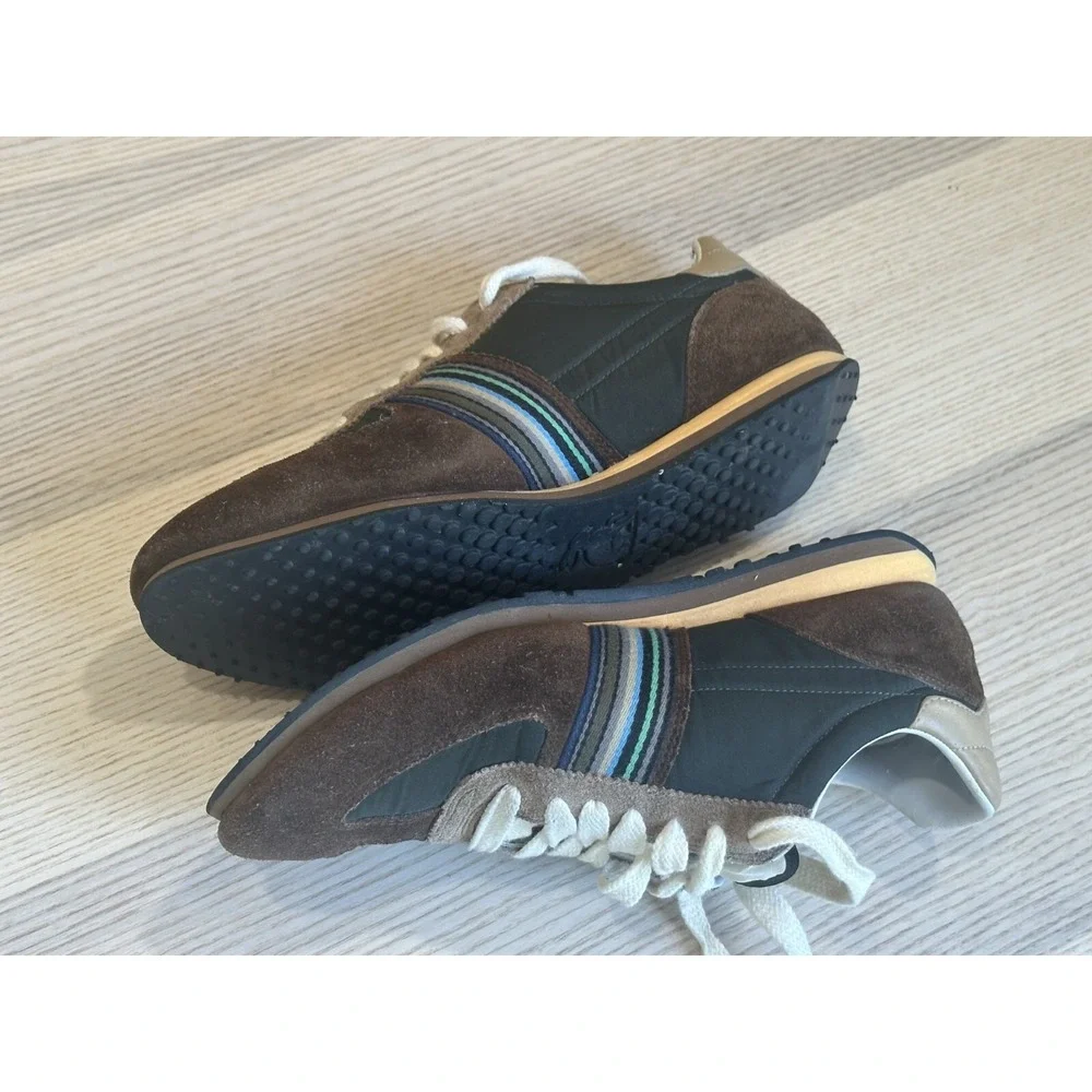 Paul Smith Brown Leather Suede‎ Trainers Sneakers Signature Stripe - Size UK 7
